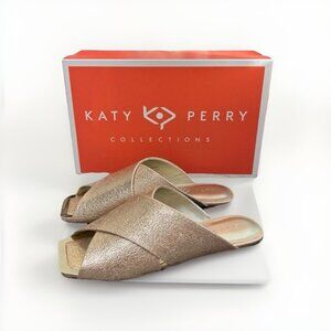 NEW Katy Perry The Checked In Slide Sandal - Metallic Champagne Women's 8